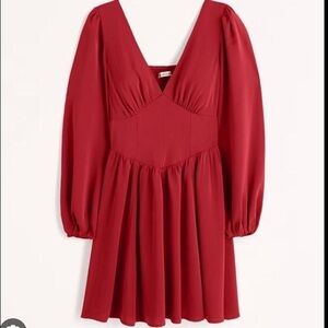 Abercrombie & Fitch Red Long-Sleeve Corset Mini Dress